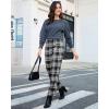 imageGRAPENT Plaid Pants for Women Wide Leg High Waisted Tartan Work Business Casual Elastic Waist Trousers Pants with PocketBlack  White