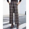imageGRAPENT Plaid Pants for Women Wide Leg High Waisted Tartan Work Business Casual Elastic Waist Trousers Pants with PocketBrown  Gray