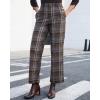 imageGRAPENT Plaid Pants for Women Wide Leg High Waisted Tartan Work Business Casual Elastic Waist Trousers Pants with PocketBrown  Gray