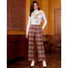 imageGRAPENT Plaid Pants for Women Wide Leg High Waisted Tartan Work Business Casual Elastic Waist Trousers Pants with PocketBrown  Pink