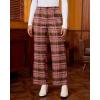 imageGRAPENT Plaid Pants for Women Wide Leg High Waisted Tartan Work Business Casual Elastic Waist Trousers Pants with PocketBrown  Pink