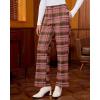 imageGRAPENT Plaid Pants for Women Wide Leg High Waisted Tartan Work Business Casual Elastic Waist Trousers Pants with PocketBrown  Pink