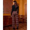 imageGRAPENT Plaid Pants for Women Wide Leg High Waisted Tartan Work Business Casual Elastic Waist Trousers Pants with PocketWine Red  Khaki