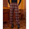 imageGRAPENT Plaid Pants for Women Wide Leg High Waisted Tartan Work Business Casual Elastic Waist Trousers Pants with PocketWine Red  Khaki