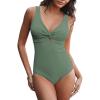 imageGRAPENT One Piece Swimsuit Women Padded Twist Knot Cut Out Adjustable Straps Bathing Suits Beach Modest Swimming SuitsIceberg Green