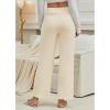 imageGRAPENT Ribbed Wide Leg Pants Woman High Waisted Pull On Lounge Fleece Knit Fall Smocked Elastic Waist Pants with Pocket