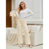 imageGRAPENT Ribbed Wide Leg Pants Woman High Waisted Pull On Lounge Fleece Knit Fall Smocked Elastic Waist Pants with Pocket