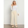 imageGRAPENT Ribbed Wide Leg Pants Woman High Waisted Pull On Lounge Fleece Knit Fall Smocked Elastic Waist Pants with Pocket