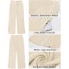 imageGRAPENT Ribbed Wide Leg Pants Woman High Waisted Pull On Lounge Fleece Knit Fall Smocked Elastic Waist Pants with Pocket