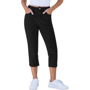 imageGRAPENT Capri Jeans for Women High Waisted Stretchy Denim Capris Front Seamed Cropped Skinny Slim Fit Jeans with Pockets