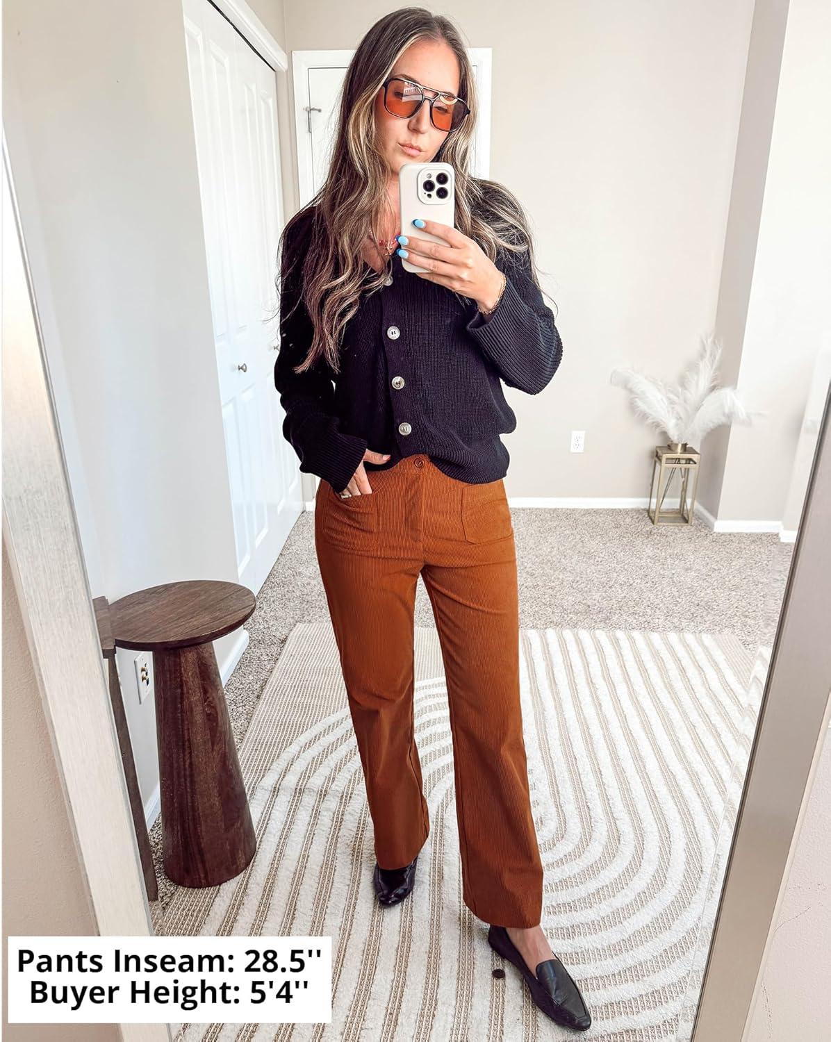 imageGRAPENT Corduroy Pants Women High Waisted Wide Leg Trendy Patch Pocket Fall Winter Dressy Casual Elastic Waist TrousersBurnt Orange