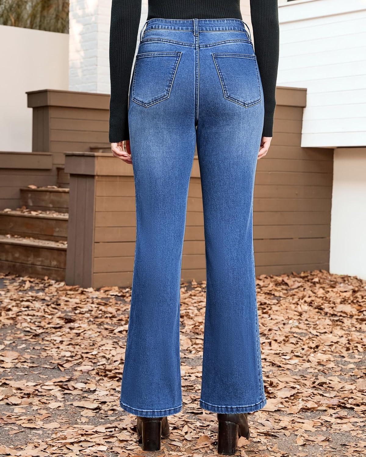 imageGRAPENT Flare Jeans for Women High Waisted Trendy Wide Leg Embellished Rhinestone Sparkly Concert Stretchy Denim PantsClassic Blue
