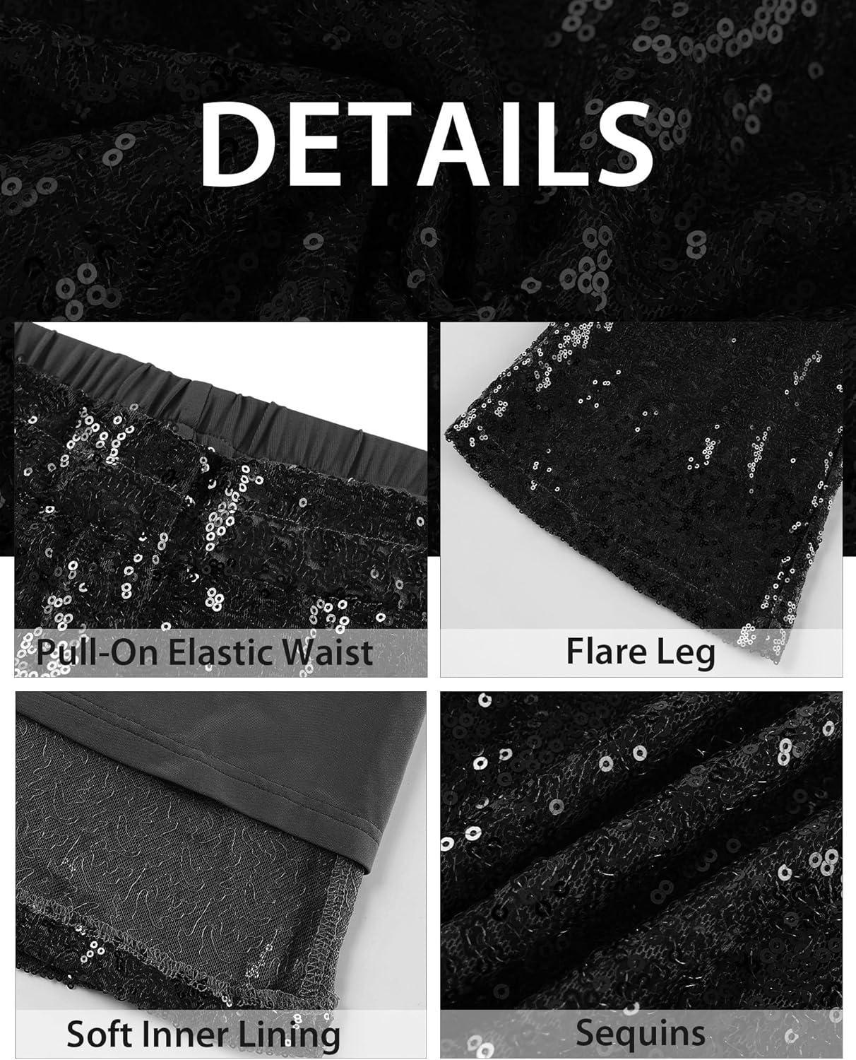 imageGRAPENT Sequin Pants for Women Flare High Waisted Pull On Elastic Waist Party Club Night Out Dance Stretch Sparkly PantsBlack