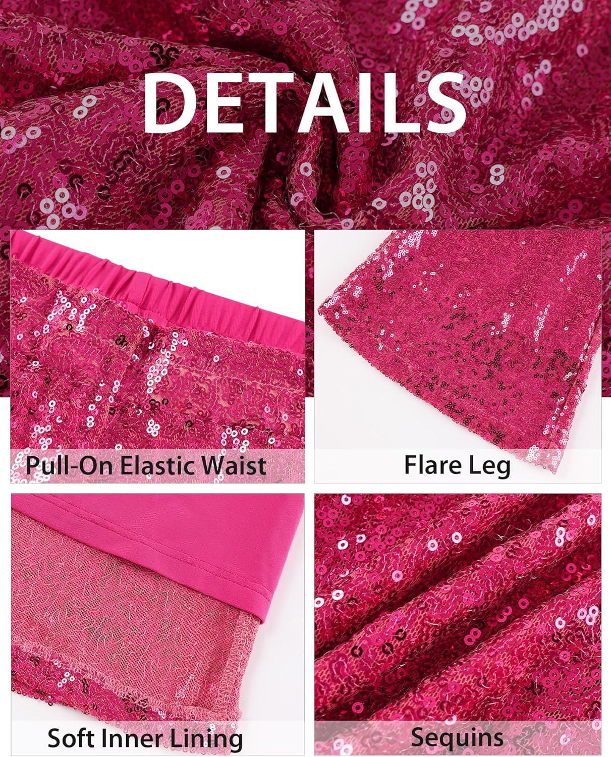 imageGRAPENT Sequin Pants for Women Flare High Waisted Pull On Elastic Waist Party Club Night Out Dance Stretch Sparkly PantsHot Pink