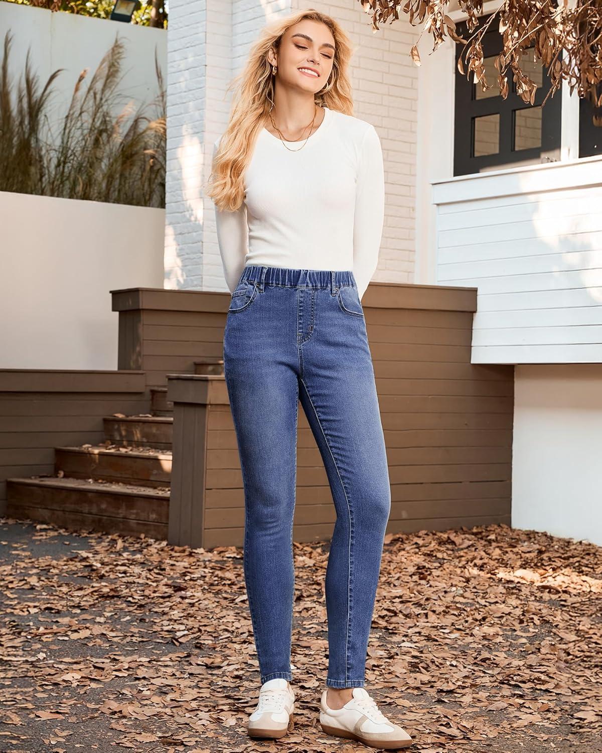 imageGRAPENT Skinny Jeans for Women High Waisted Trendy Pull On Elastic Waist Slim Jeggings Stretch Denim Pants Trouser JeansClassic Blue