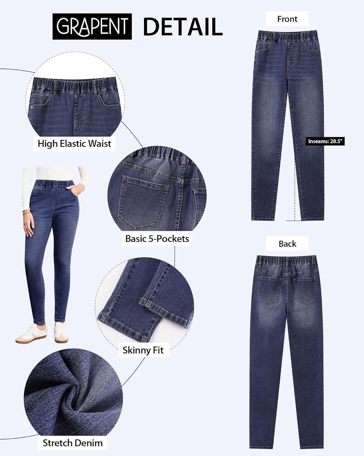 imageGRAPENT Skinny Jeans for Women High Waisted Trendy Pull On Elastic Waist Slim Jeggings Stretch Denim Pants Trouser JeansDarkness Blue
