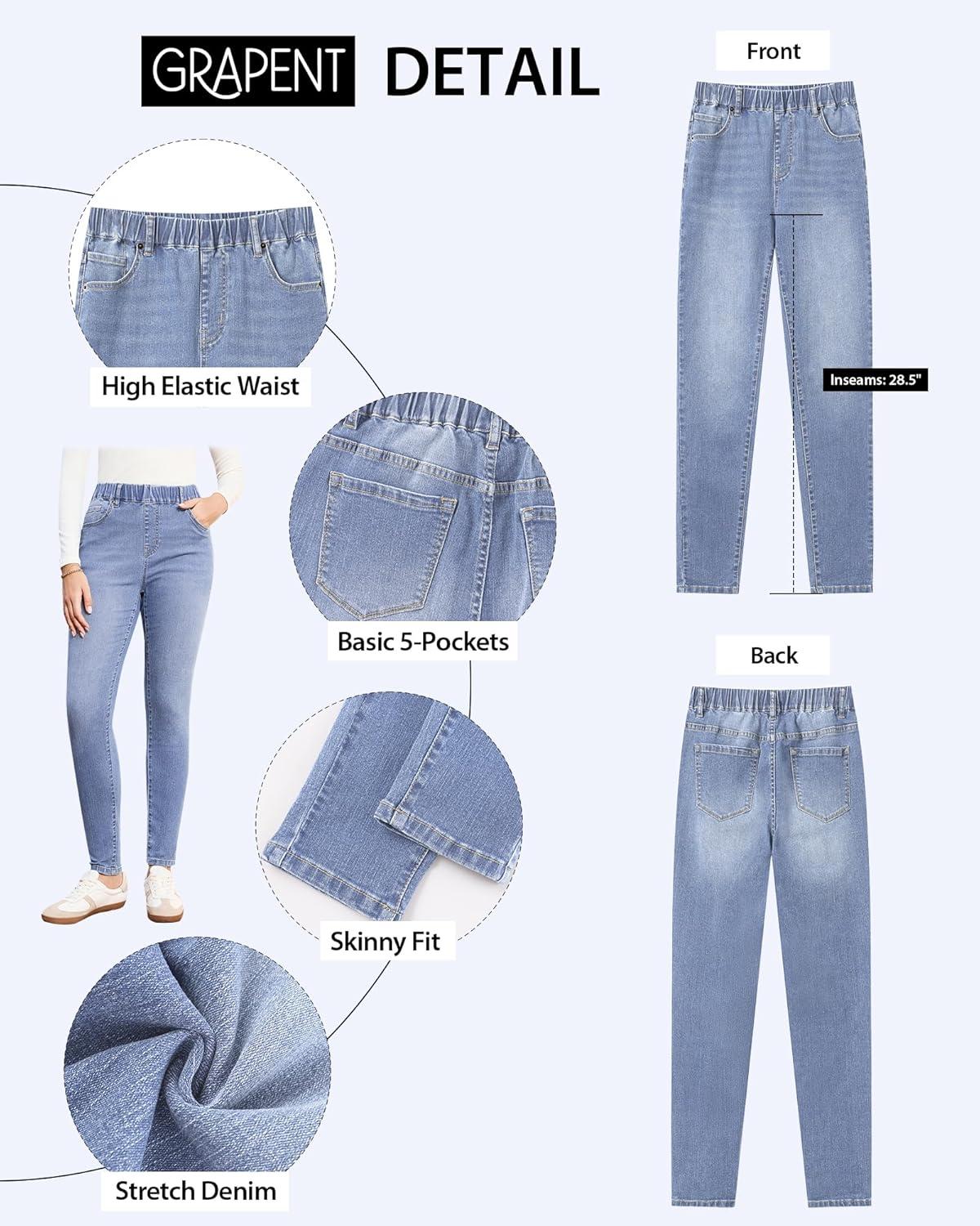 imageGRAPENT Skinny Jeans for Women High Waisted Trendy Pull On Elastic Waist Slim Jeggings Stretch Denim Pants Trouser JeansLakeside Blue