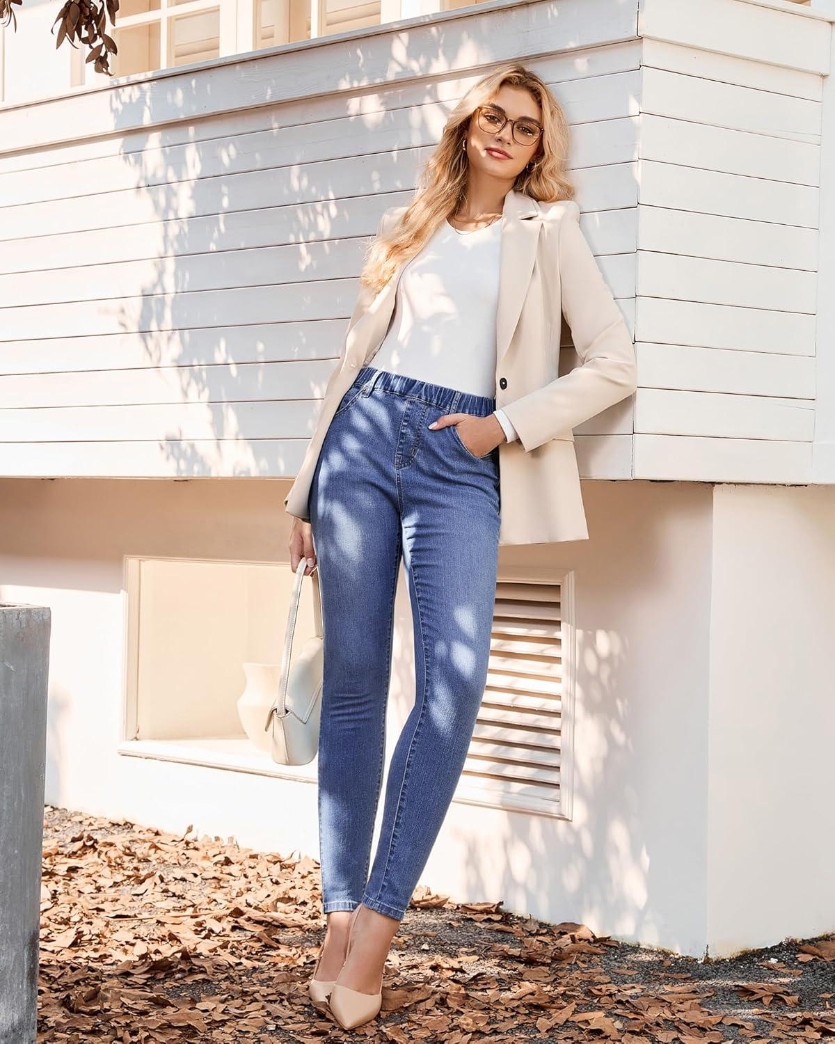 imageGRAPENT Skinny Jeans for Women High Waisted Trendy Pull On Elastic Waist Slim Jeggings Stretch Denim Pants Trouser JeansMedium Blue
