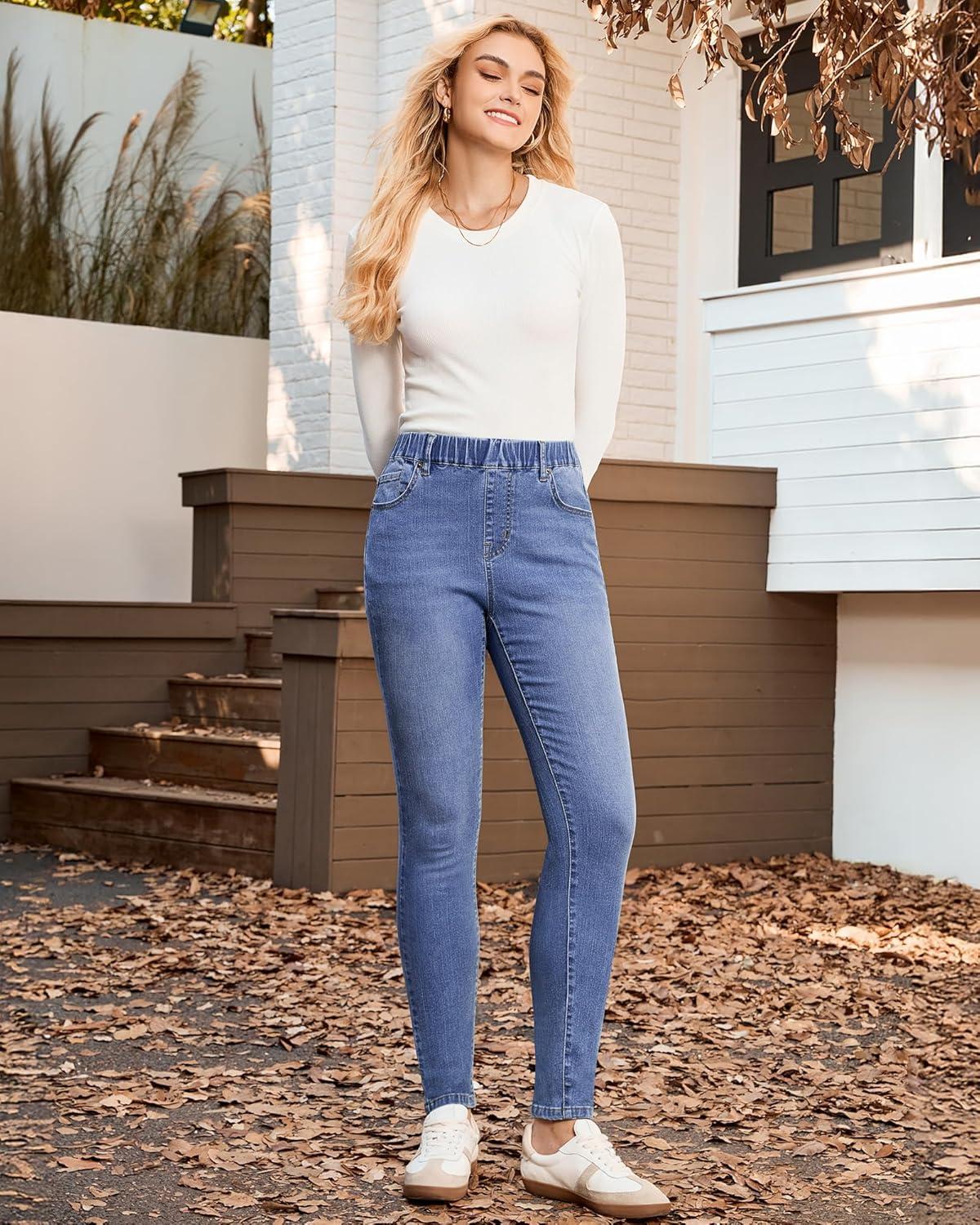 imageGRAPENT Skinny Jeans for Women High Waisted Trendy Pull On Elastic Waist Slim Jeggings Stretch Denim Pants Trouser JeansMedium Blue