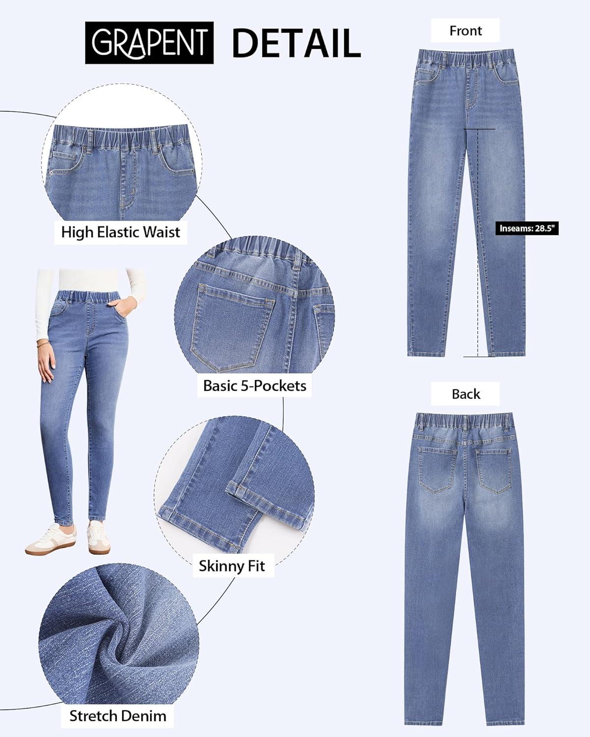 imageGRAPENT Skinny Jeans for Women High Waisted Trendy Pull On Elastic Waist Slim Jeggings Stretch Denim Pants Trouser JeansMedium Blue