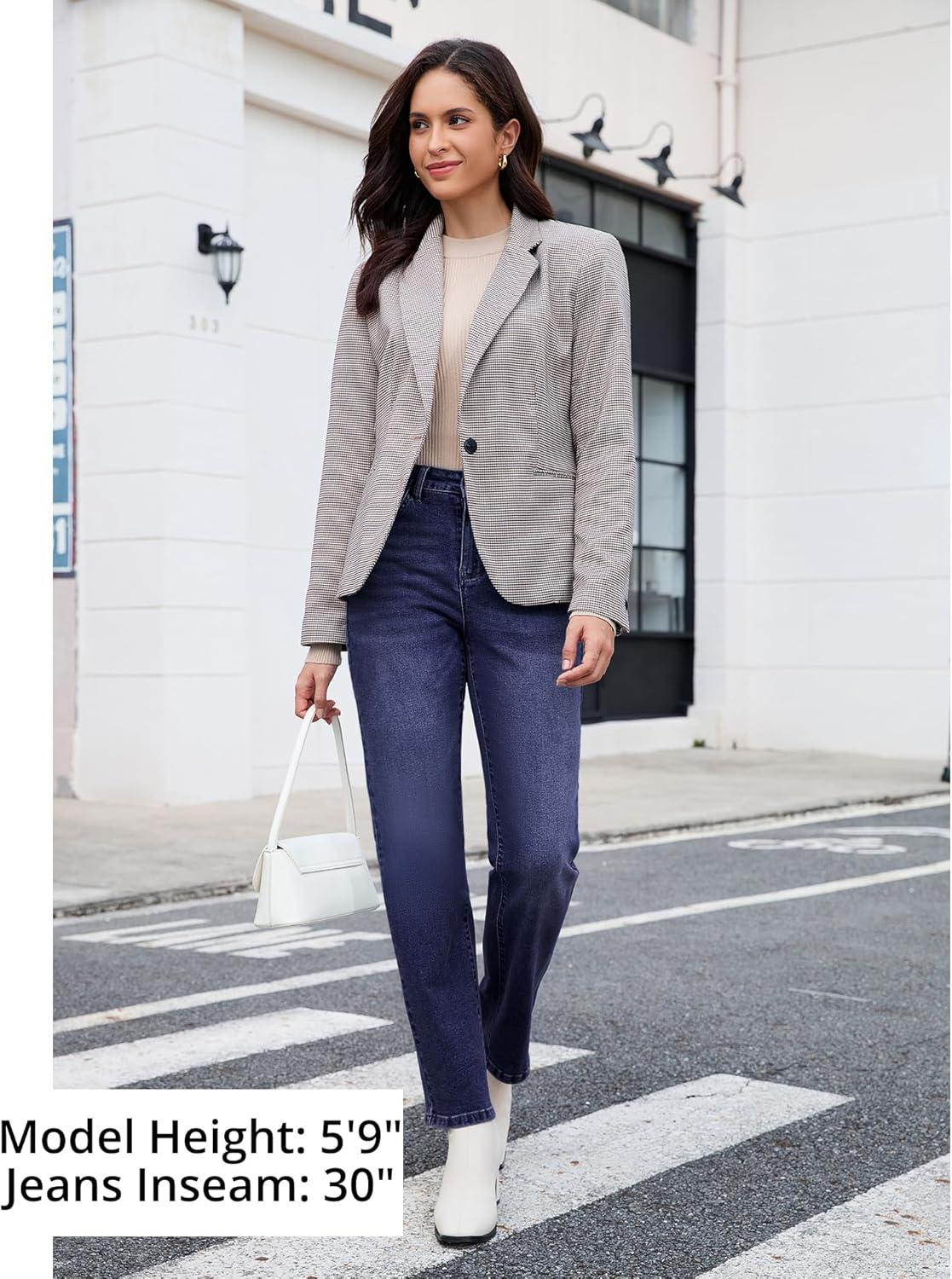 imageGRAPENT Straight Leg Jeans for Women Trendy High Waisted Classic Stretchy Denim Pants Casual Trouser Jeans with PocketsDarkness Blue