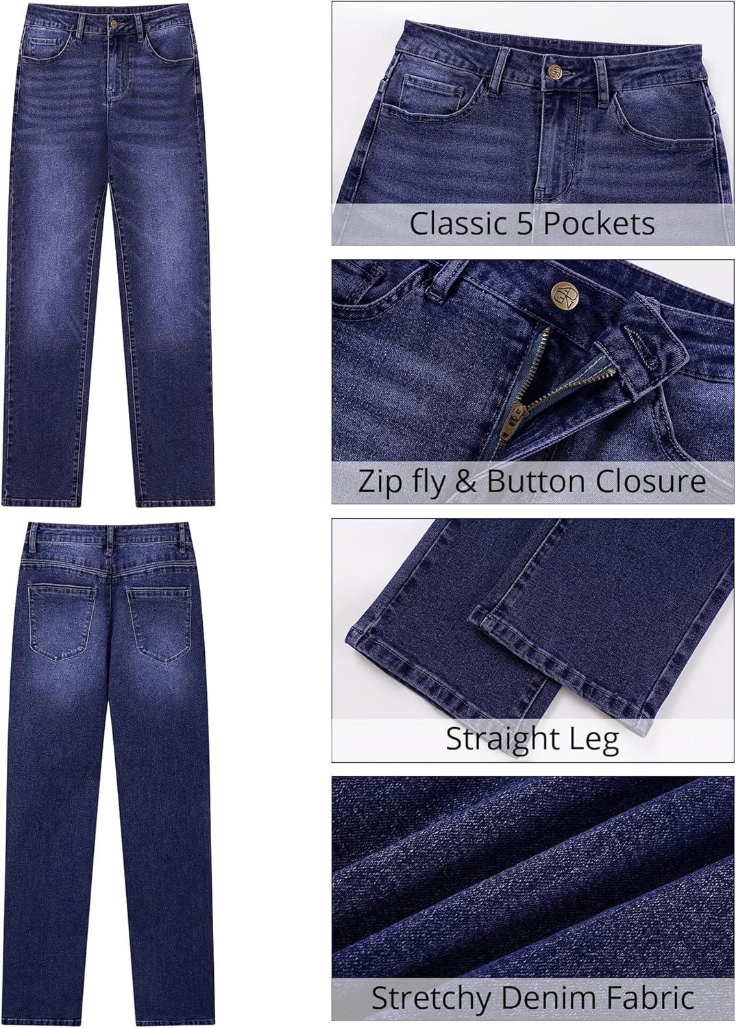 imageGRAPENT Straight Leg Jeans for Women Trendy High Waisted Classic Stretchy Denim Pants Casual Trouser Jeans with PocketsDarkness Blue