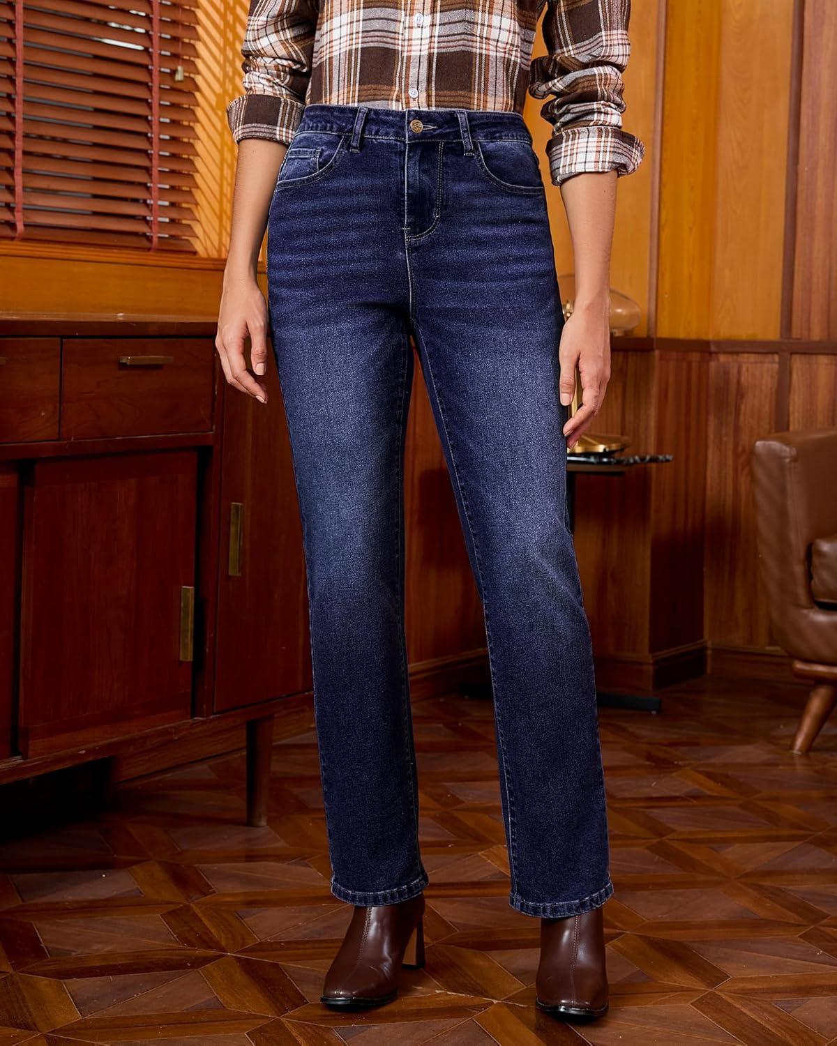 imageGRAPENT Straight Leg Jeans for Women Trendy High Waisted Classic Stretchy Denim Pants Casual Trouser Jeans with PocketsDarkness Blue