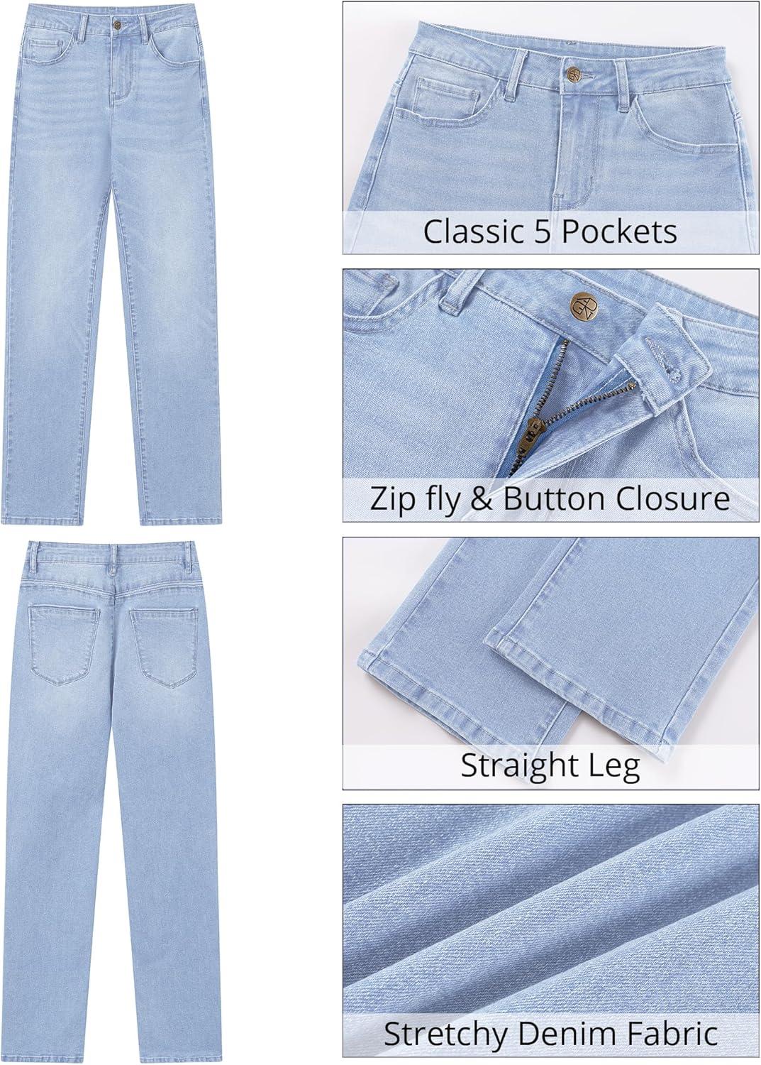 imageGRAPENT Straight Leg Jeans for Women Trendy High Waisted Classic Stretchy Denim Pants Casual Trouser Jeans with PocketsLakeside Blue