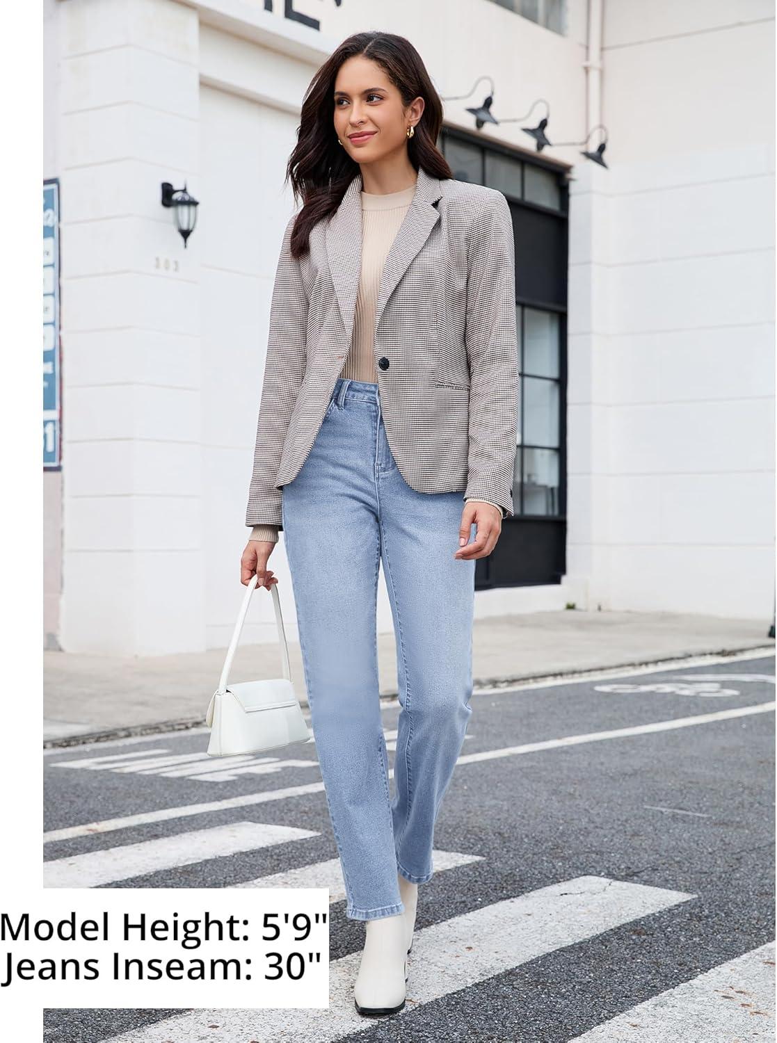 imageGRAPENT Straight Leg Jeans for Women Trendy High Waisted Classic Stretchy Denim Pants Casual Trouser Jeans with PocketsLakeside Blue