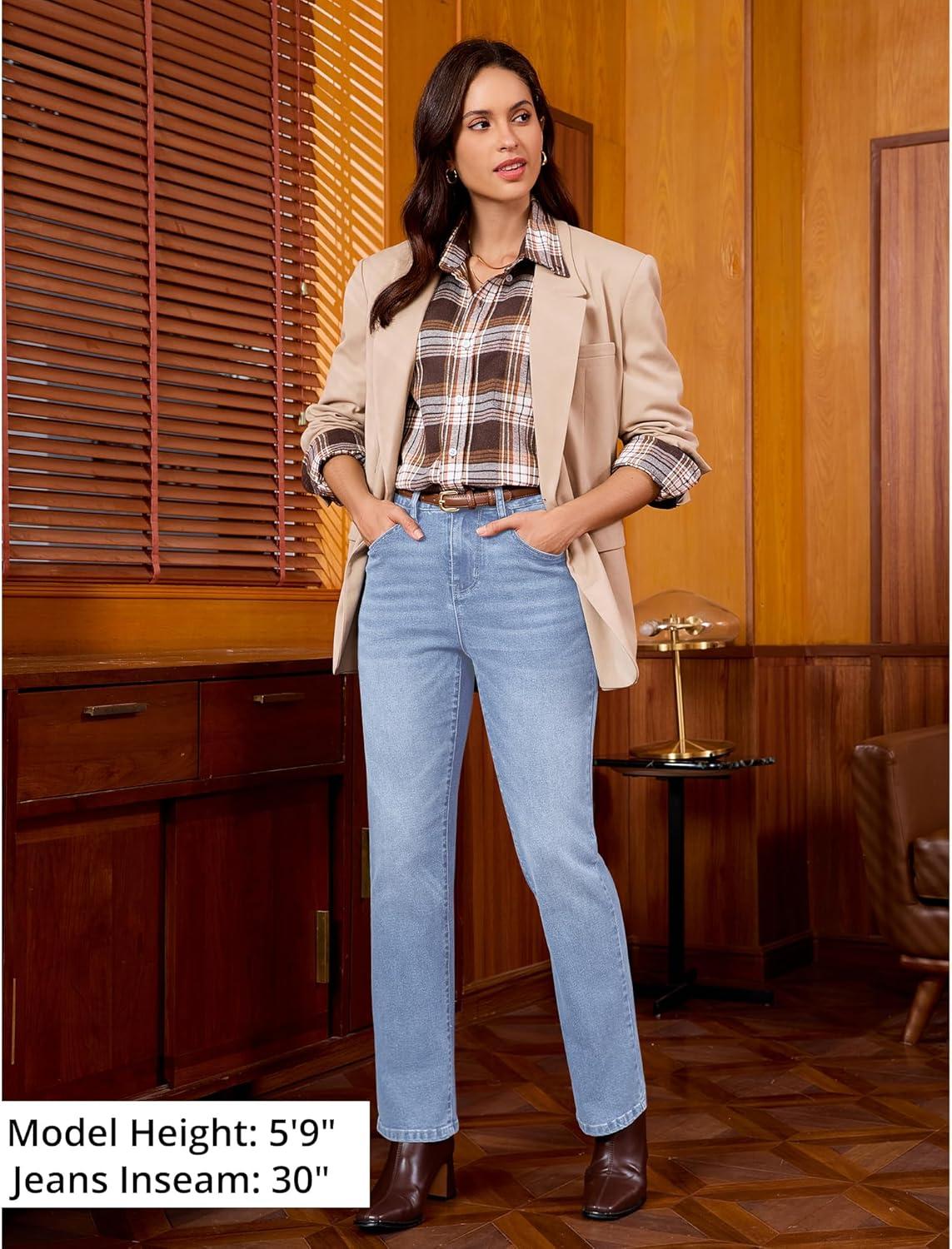 imageGRAPENT Straight Leg Jeans for Women Trendy High Waisted Classic Stretchy Denim Pants Casual Trouser Jeans with PocketsLakeside Blue