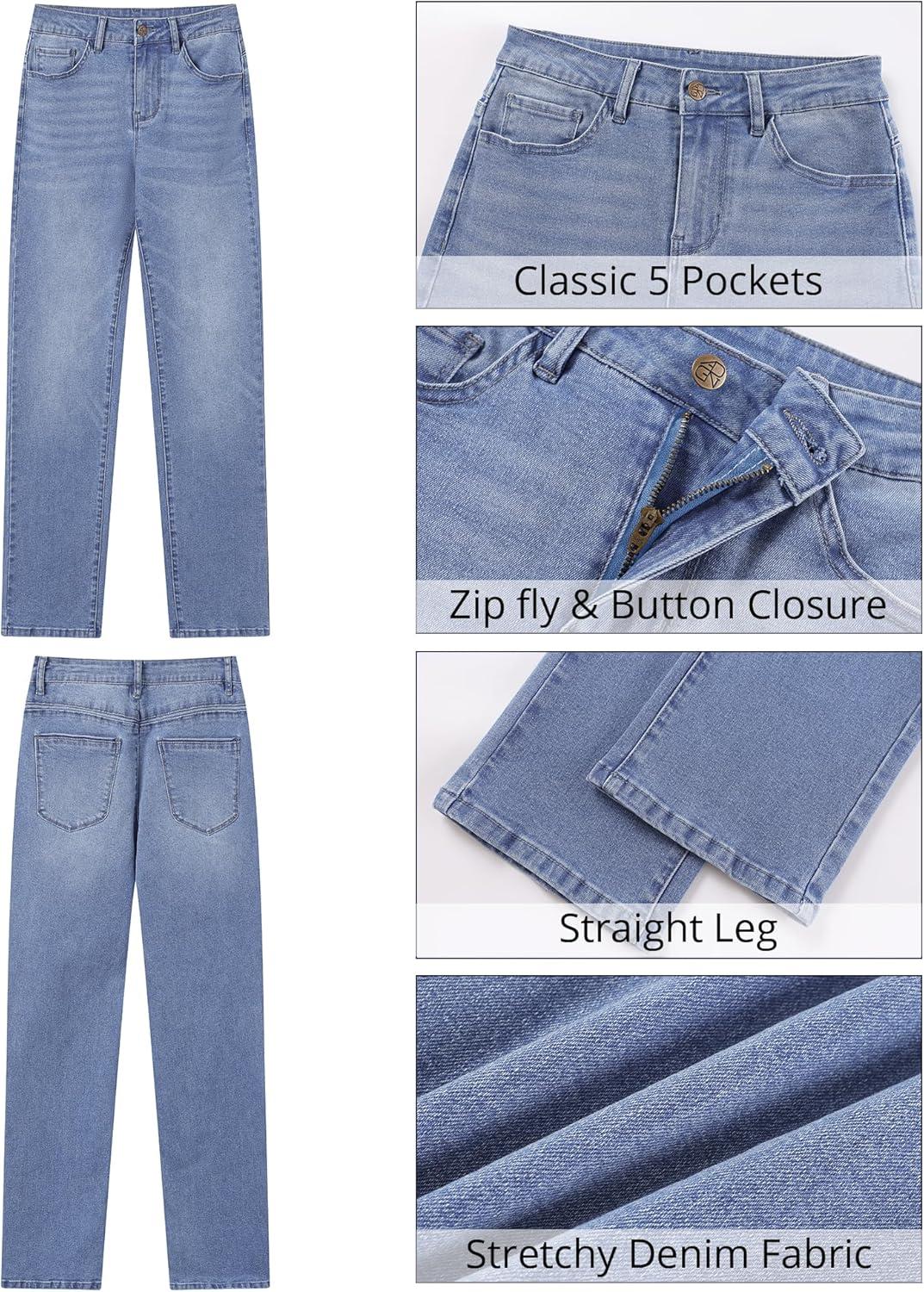 imageGRAPENT Straight Leg Jeans for Women Trendy High Waisted Classic Stretchy Denim Pants Casual Trouser Jeans with PocketsMedium Blue