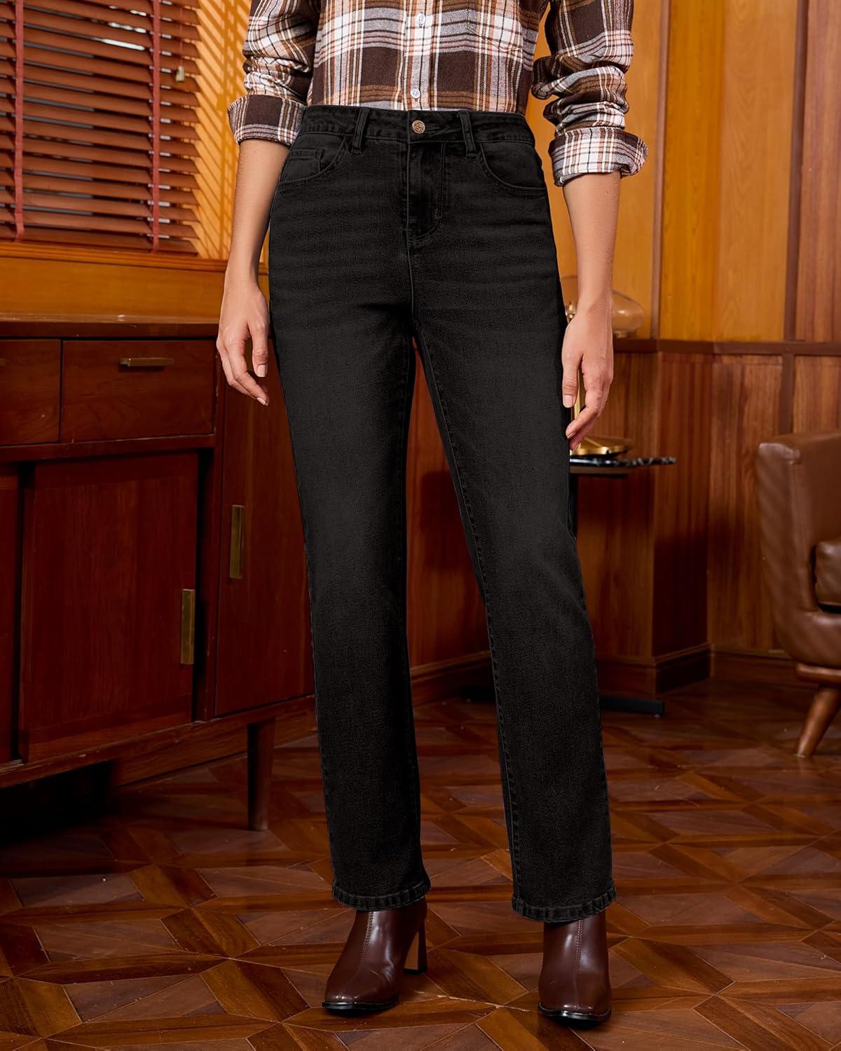 imageGRAPENT Straight Leg Jeans for Women Trendy High Waisted Classic Stretchy Denim Pants Casual Trouser Jeans with PocketsWashed Black