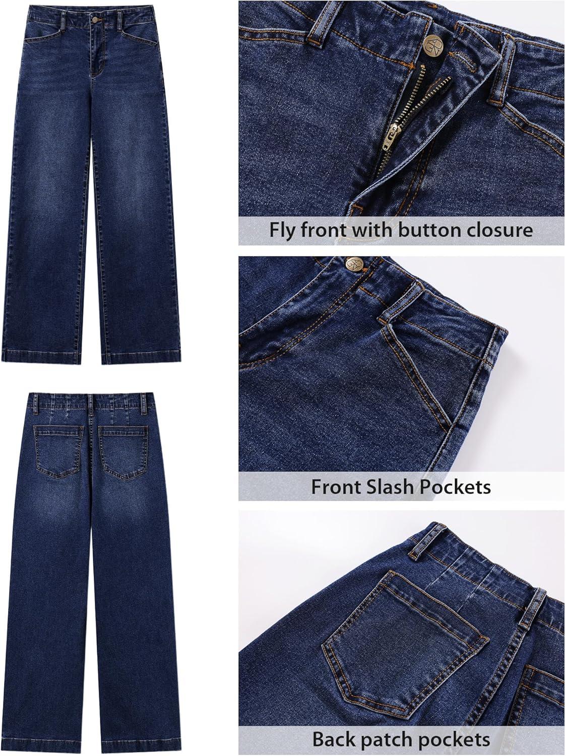 imageGRAPENT Wide Leg Jeans Woman High Waisted Trendy Stretchy Denim Pants Classic Trouser Jeans with Slash PocketsDarkness Blue