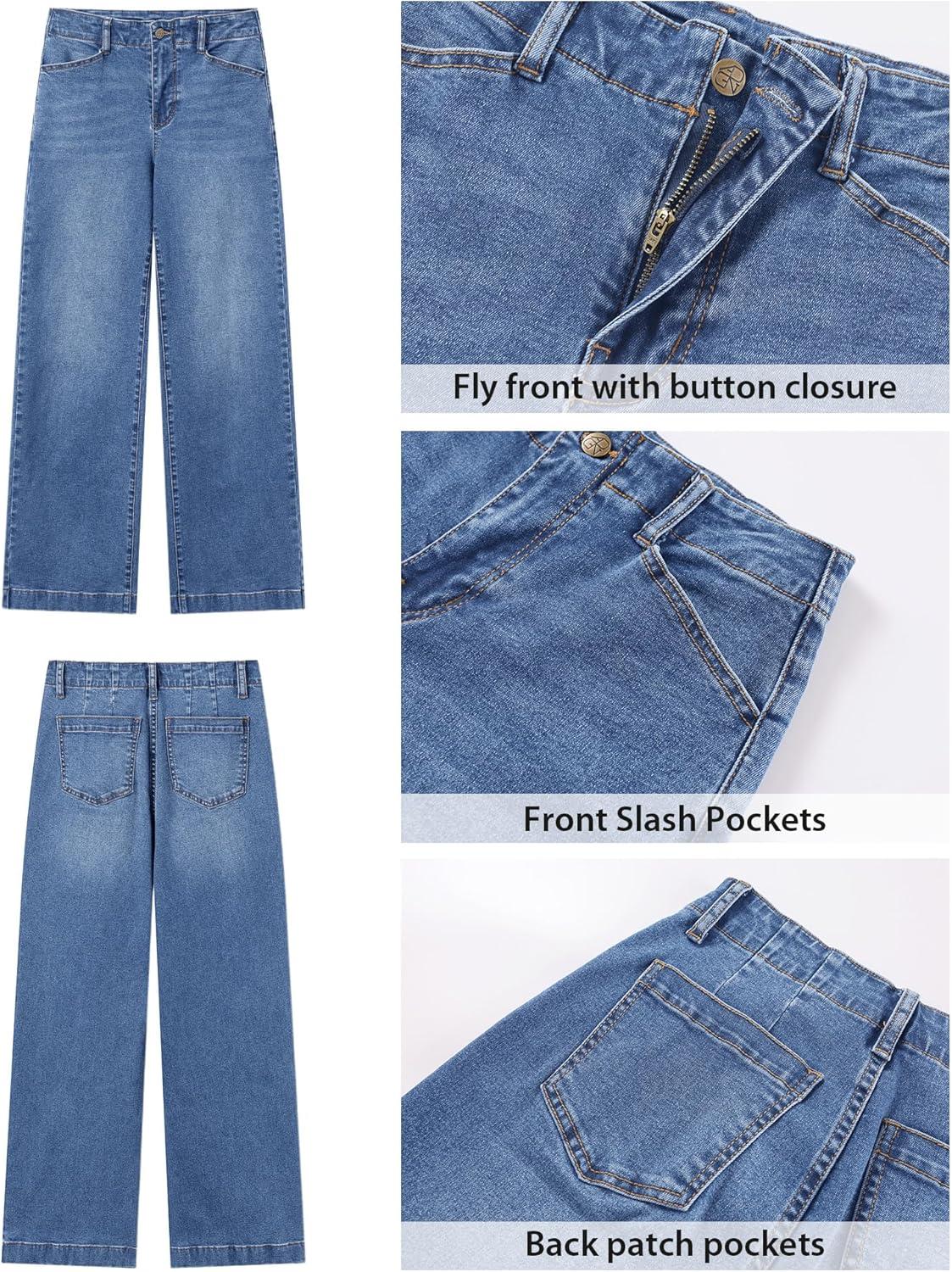 imageGRAPENT Wide Leg Jeans Woman High Waisted Trendy Stretchy Denim Pants Classic Trouser Jeans with Slash PocketsMedium Blue