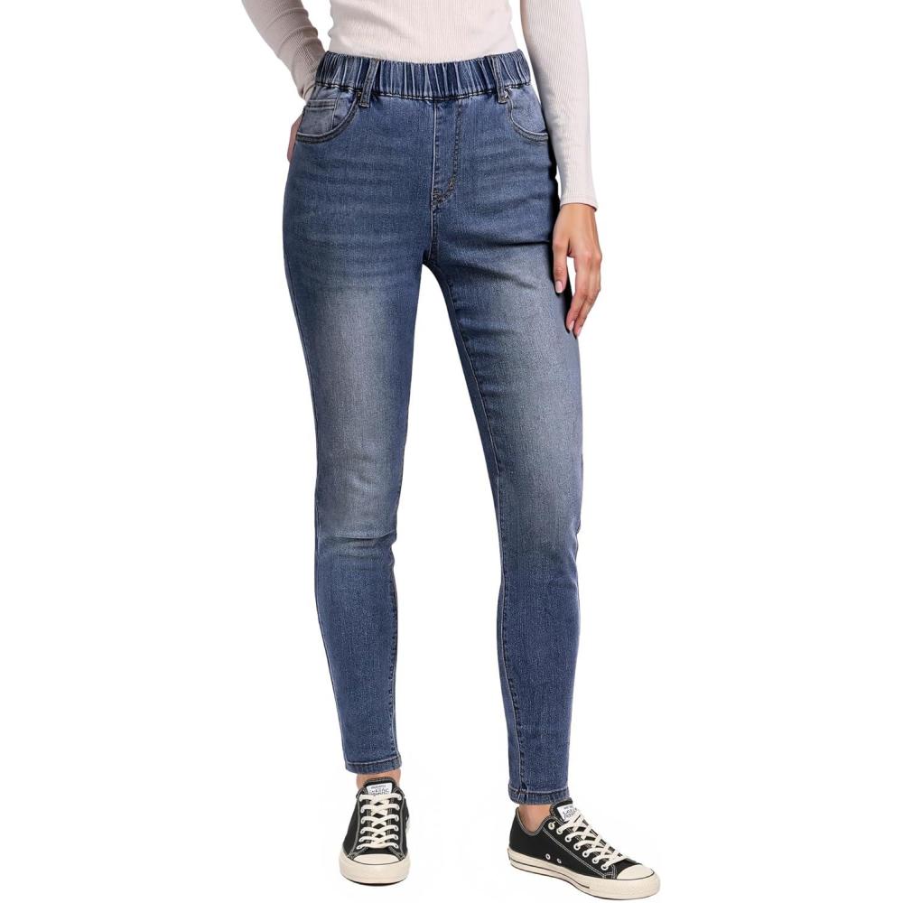 imageGRAPENT Skinny Jeans for Women High Waisted Trendy Pull On Elastic Waist Slim Jeggings Stretch Denim Pants Trouser JeansVintage Sapphire Blue