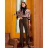 imageGRAPENT Corduroy Wide Leg Pants Woman High Waisted Trendy Fall Work Casual Elastic Waist Duo Button Welt Pocket TrousersCocoa Brown