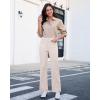 imageGRAPENT Corduroy Wide Leg Pants Woman High Waisted Trendy Fall Work Casual Elastic Waist Duo Button Welt Pocket TrousersTurtledove