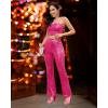 imageGRAPENT Sequin Pants for Women Flare High Waisted Pull On Elastic Waist Party Club Night Out Dance Stretch Sparkly PantsHot Pink