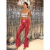 imageGRAPENT Sequin Pants for Women Flare High Waisted Pull On Elastic Waist Party Club Night Out Dance Stretch Sparkly PantsRed
