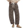 imageGRAPENT Barrel Jeans for Women Trendy High Waisted Pull On Wide Leg Cropped Leopard Cheetah Print Stretchy Denim PantsBleached Sand Leopard