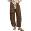 imageGRAPENT Barrel Jeans for Women Trendy High Waisted Pull On Wide Leg Cropped Leopard Cheetah Print Stretchy Denim PantsBrown Cheetah