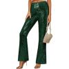 imageGRAPENT Sequin Pants for Women Flare High Waisted Pull On Elastic Waist Party Club Night Out Dance Stretch Sparkly PantsDark Green