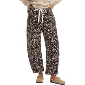imageGRAPENT Barrel Jeans for Women Trendy High Waisted Pull On Wide Leg Cropped Leopard Cheetah Print Stretchy Denim PantsBleached Sand Leopard