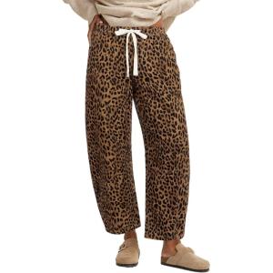 imageGRAPENT Barrel Jeans for Women Trendy High Waisted Pull On Wide Leg Cropped Leopard Cheetah Print Stretchy Denim PantsBrown Cheetah