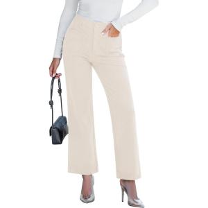 imageGRAPENT Corduroy Pants Women High Waisted Wide Leg Trendy Patch Pocket Fall Winter Dressy Casual Elastic Waist TrousersTurtledove