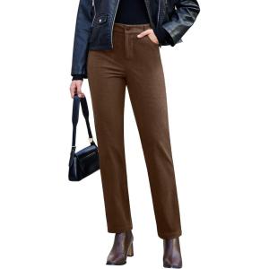 imageGRAPENT Corduroy Pants for Women High Wasited Straight Leg Elastic Waist Stretchy Casual Work Pants Fall Winter TrousersCocoa Brown