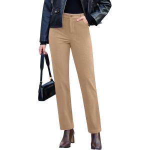imageGRAPENT Corduroy Pants for Women High Wasited Straight Leg Elastic Waist Stretchy Casual Work Pants Fall Winter TrousersPale Khaki
