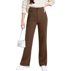 imageGRAPENT Corduroy Wide Leg Pants Woman High Waisted Trendy Fall Work Casual Elastic Waist Duo Button Welt Pocket TrousersCocoa Brown