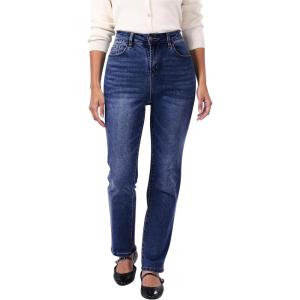 imageGRAPENT Straight Leg Jeans for Women Trendy High Waisted Classic Stretchy Denim Pants Casual Trouser Jeans with PocketsDark Atlantic Blue