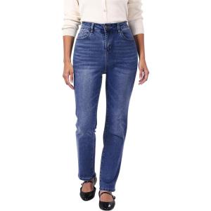 imageGRAPENT Straight Leg Jeans for Women Trendy High Waisted Classic Stretchy Denim Pants Casual Trouser Jeans with PocketsTimeless Blue